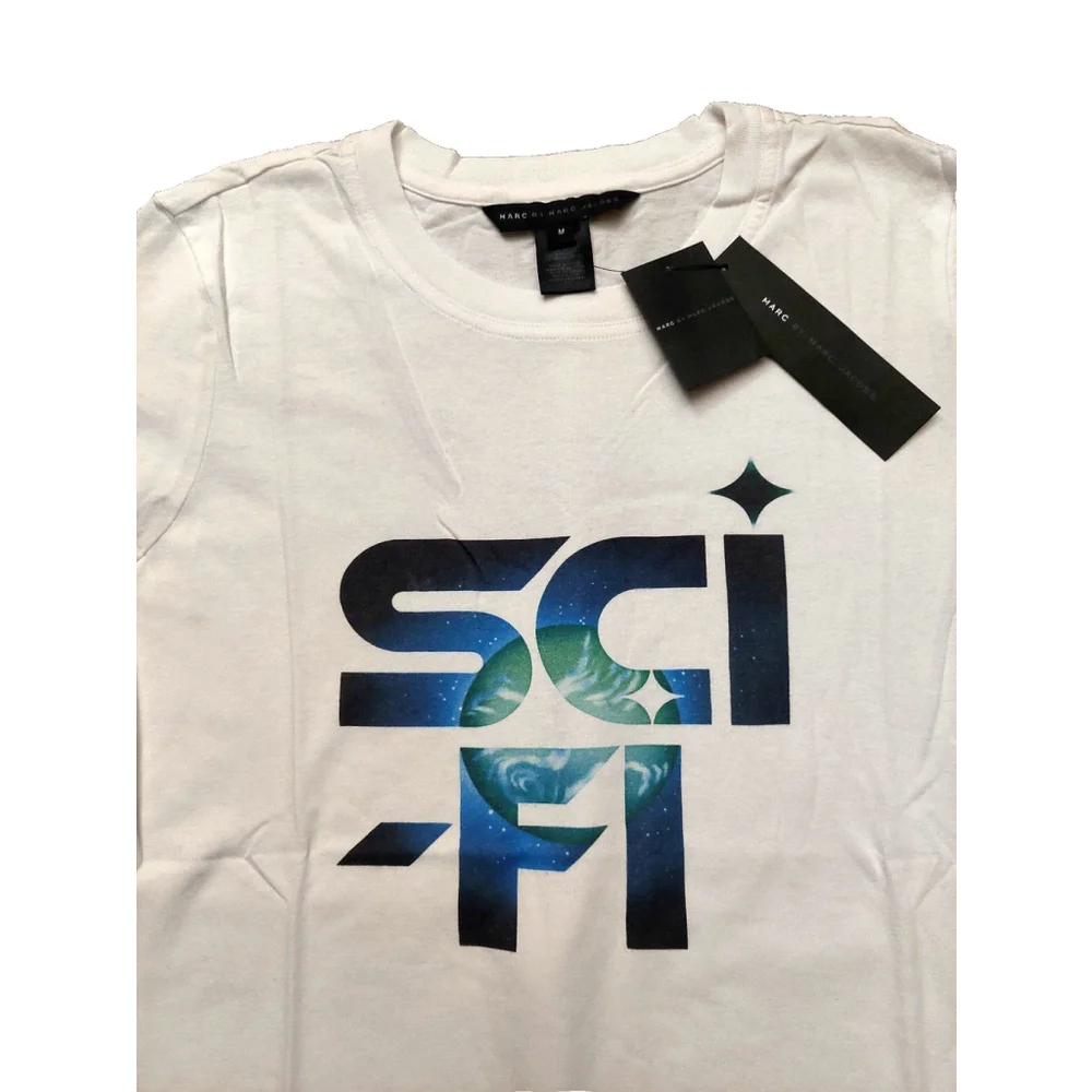 Marc by Marc Jacobs Long Sleeve White Cotton Graphic Sci-Fi Tee Shirt Sz…